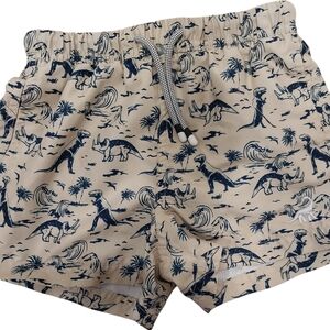 Kids Dinosaur Print Shorts in Tan and Blue